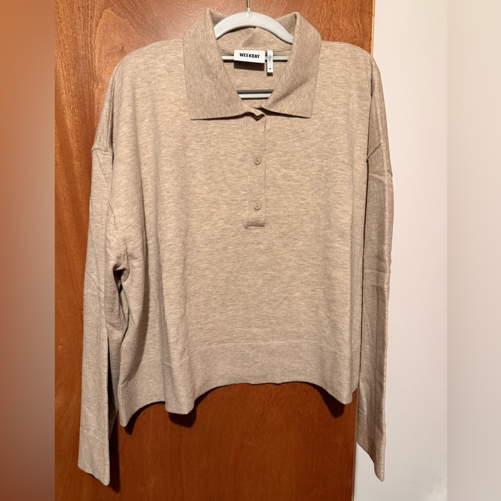 Weekday Beige Oversized Polo Knit Sweater